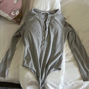 Astr Gray Long Sleeve Ribbed Bodysuit